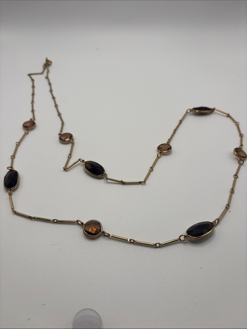 Banana Republic Gold-Tone Long Necklace with Black and Amber Stones